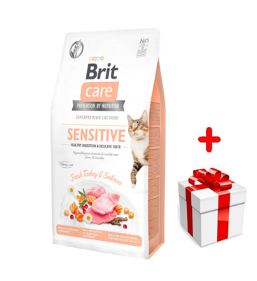 Brit Care Cat Grain-Free Sensitive Healthy Digestion & Delicate Taste avec de la dinde et du saumon 400g +Surprise pour votre chat GRATUITES !