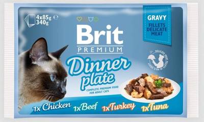 Brit Cat Pouch Gravy Fillets Dinner Plate (4x85g)