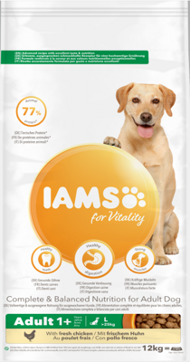 IAMS-Nourriture sèche pour Vitalité pour chiens adultes de grandes races au poulet frais 12kg