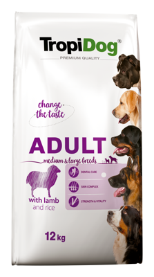 Tropidog Premium Adult Medium & Large Breed Agneau Avec Riz 12kg + Surprise gratuite pour chien