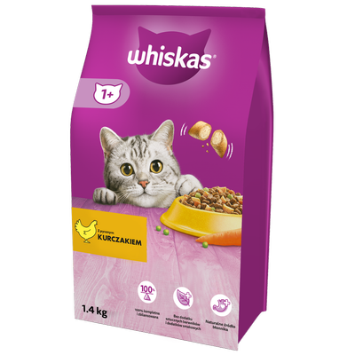 WHISKAS Adult 1.4 kg - aliment complet sec pour chats adultes, avec du poulet délicieux